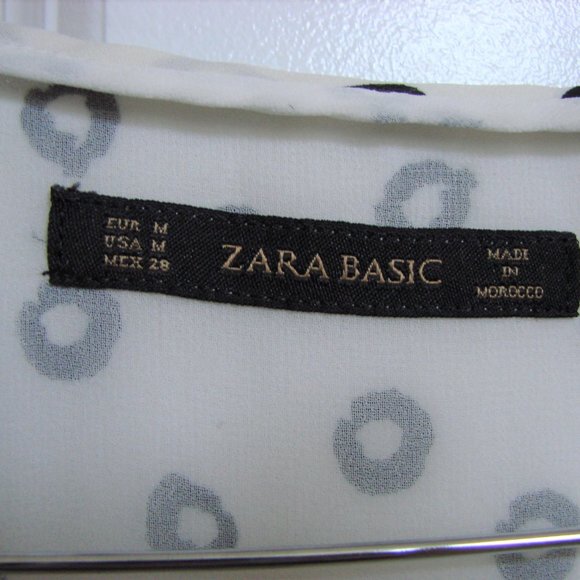 Zara Black and White Pattern Zipper Front V-neck Tunic Blouse Office Size Medium - Picture 9 of 12